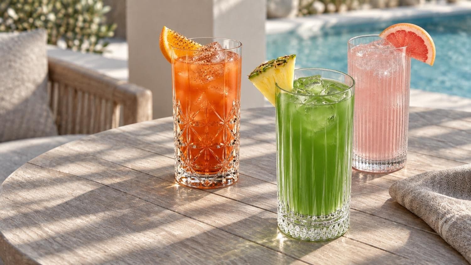 Hurricane, Pandan Colada und Paloma Swing auf einer Terrasse