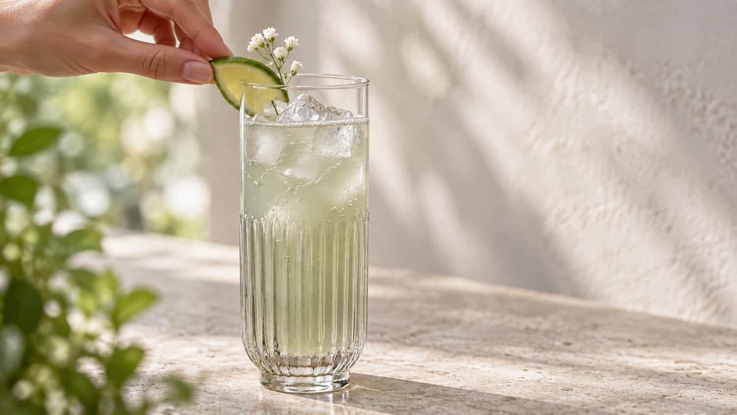 Ein Sencha Mule wird mit einer Limettenscheibe garniert