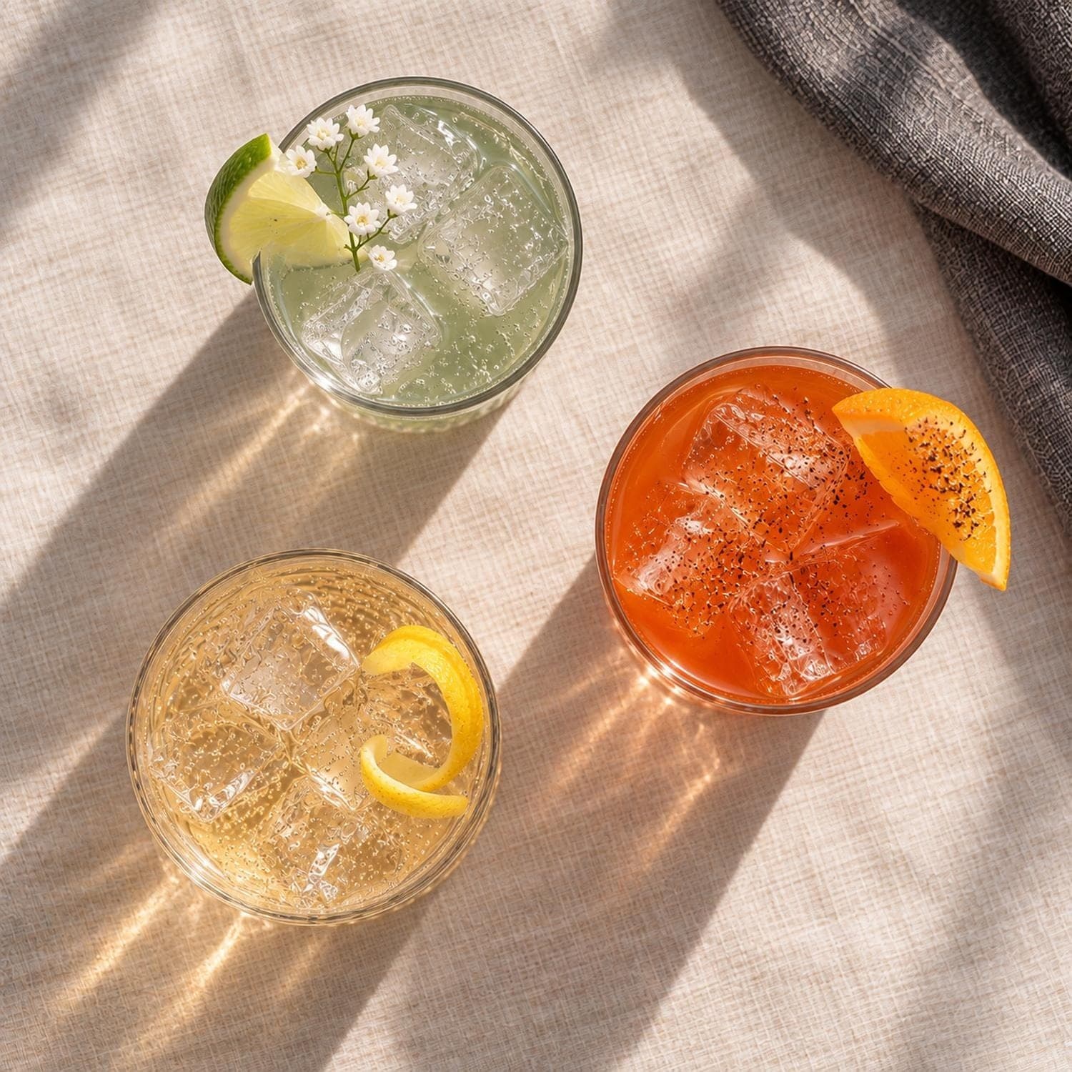 Sencha Mule, Hurricane und French 75 in der Draufsicht